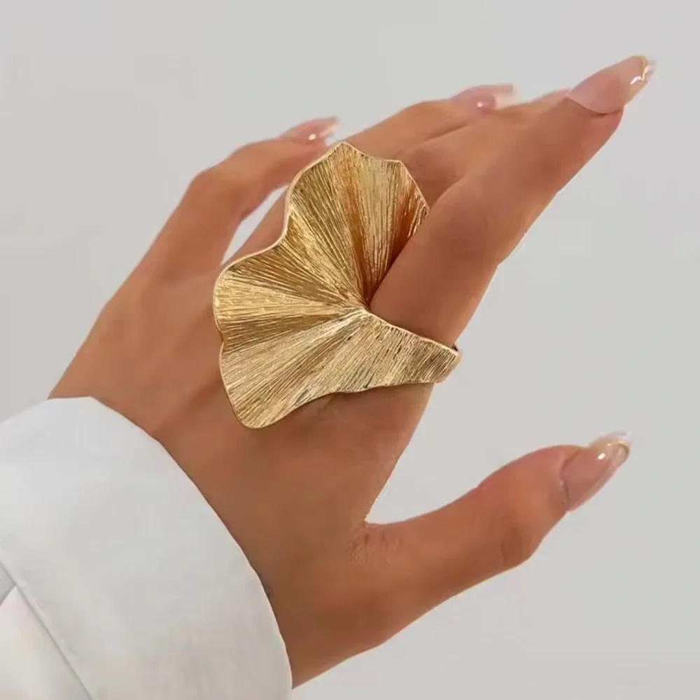 Exaggerated Gold Folded Leaf Wide Sculptural Ring